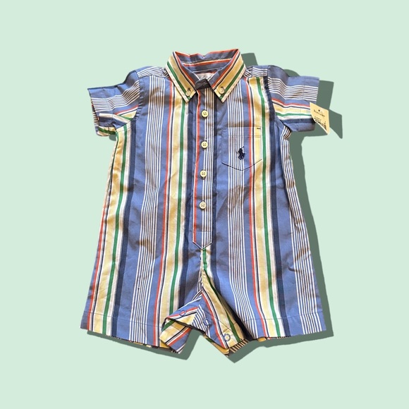 Ralph Lauren Other - Baby Ralph Lauren Colorful Stripe Short Sleeve Button Up Polo Onsie 3M